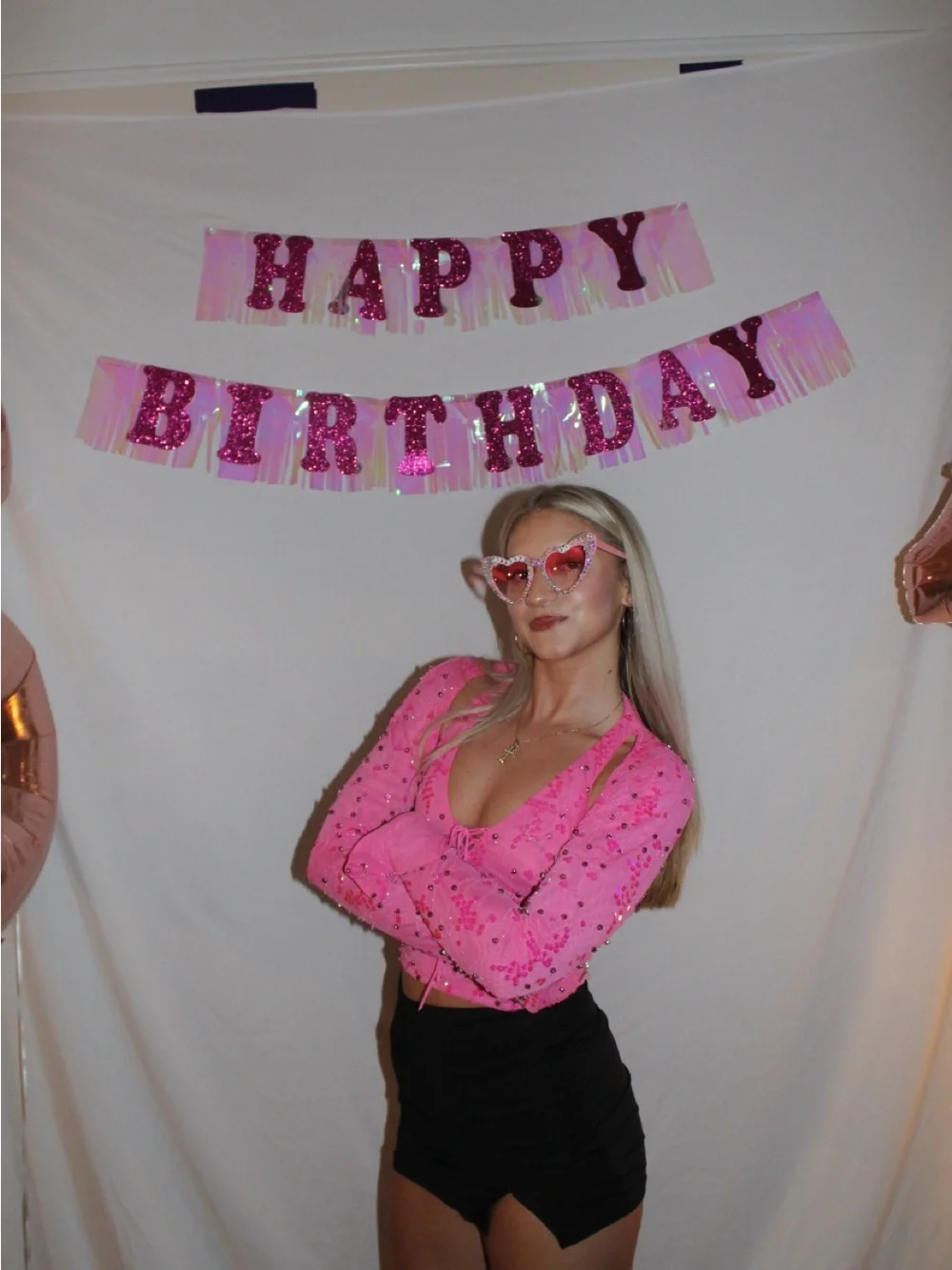 Pink Sequin Halter Crop Top with Detachable Sleeves - Picture 2 of 4